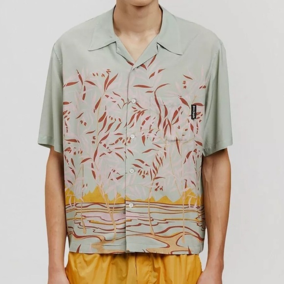 Palm Angels Mens Lagoon Bowling Shirt Mint Off White Size 52 (Large) MSRP $710 - Picture 11 of 12